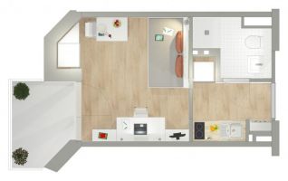 Example Single-Apartment – Type A: 20 to 25 m²